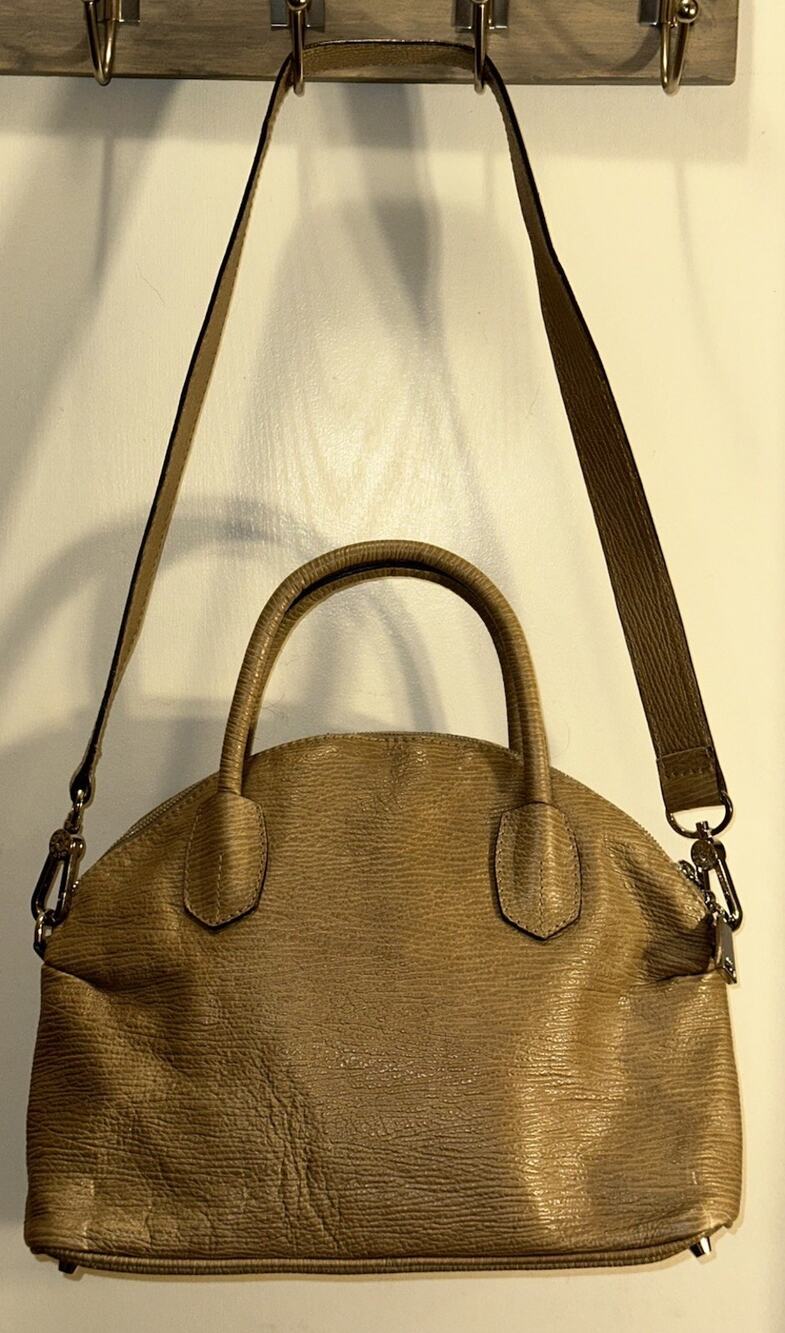 ABRO Tan Leather Handbag with Large Top Handle and Satchel Shoulder Bag